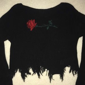 Embroidered Rose Crop Sweater